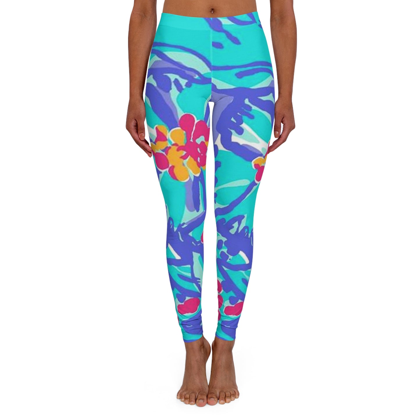 Silky Smooth Tropical Turquoise Flower Leggings