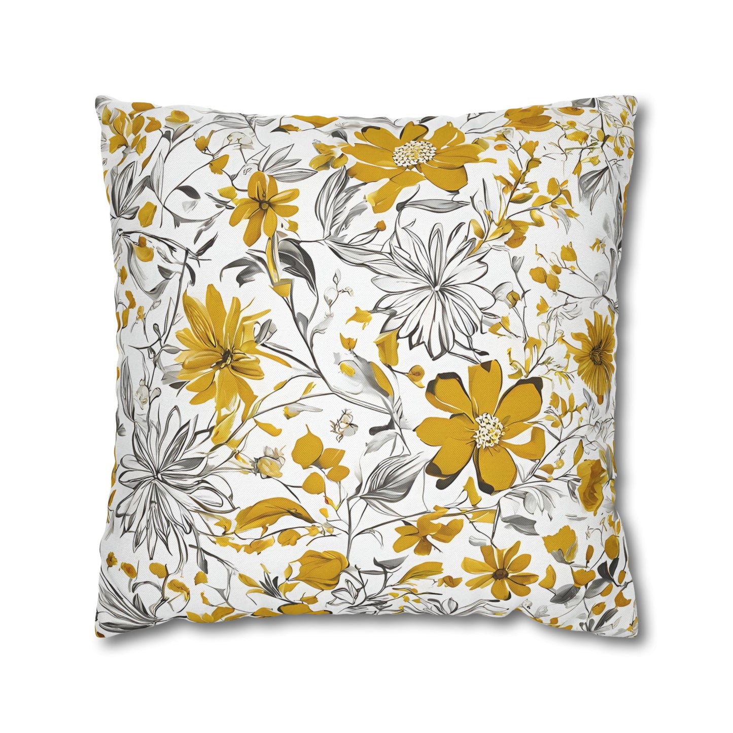 Yellow Grey And White Wildflower Graphic Floral Throw Pillow Cover