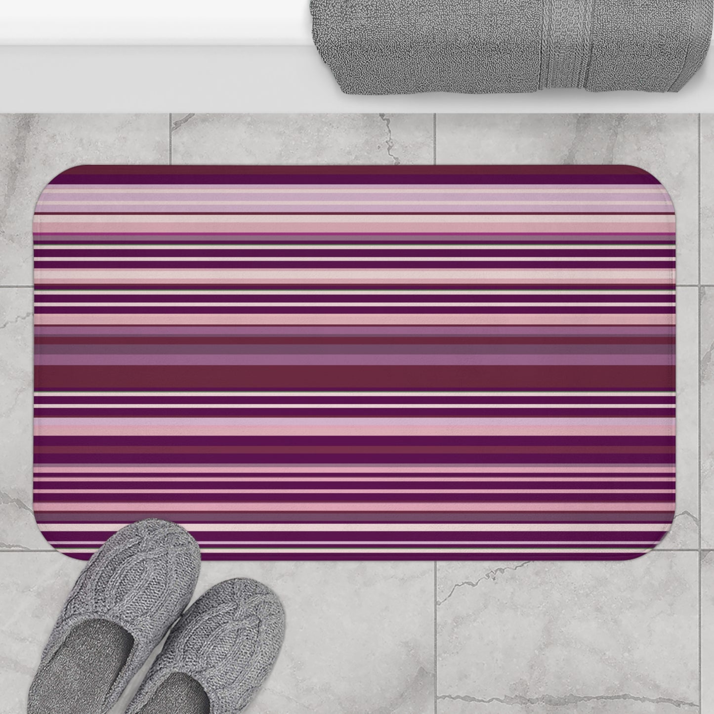 Deep Plum Purple Striped Bath Mat