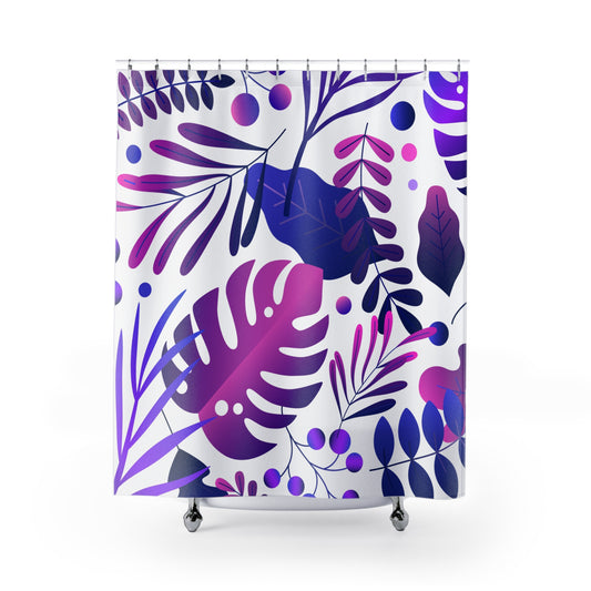 Purple Pink And White Modern Leaf Shower Curtain