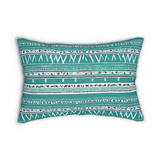 Turquoise White And Grey Aztec Lumbar Pillow