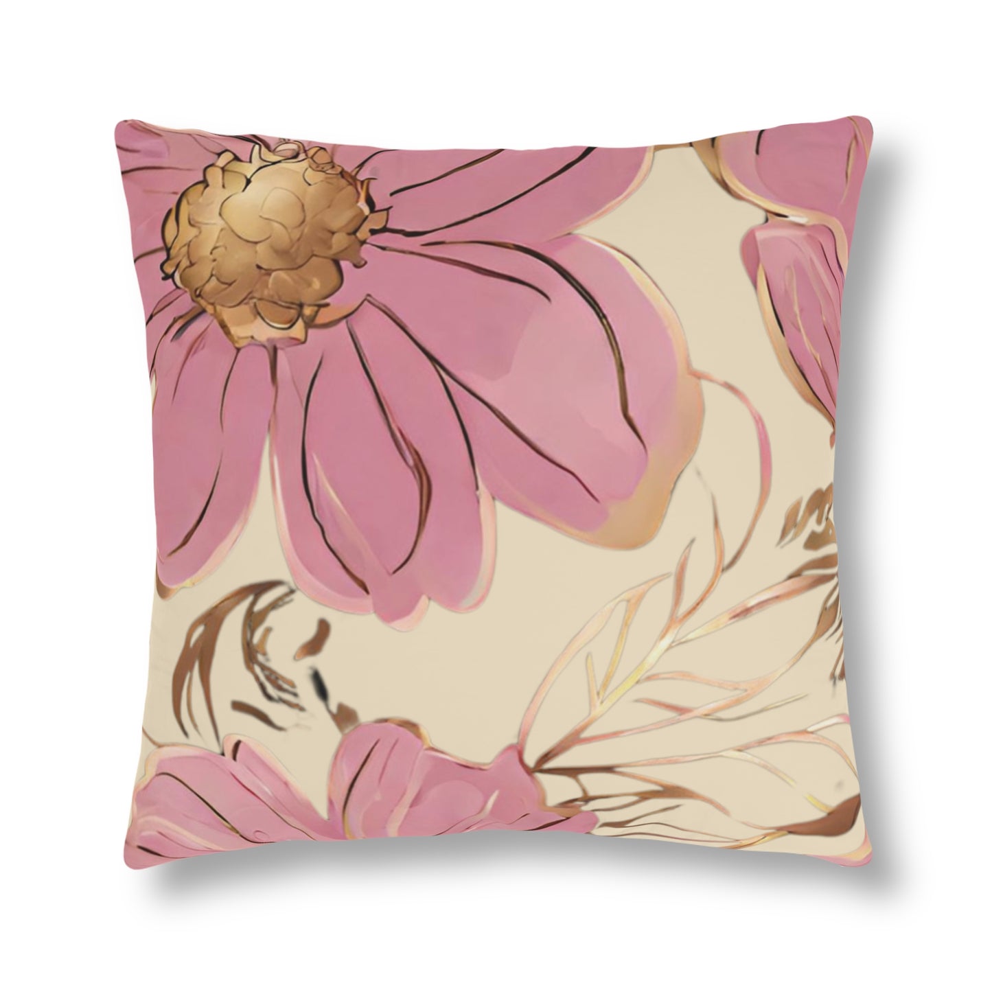 Pink, Cream, And Gold Floral, Indoor/Outdoor Waterproof Pillow