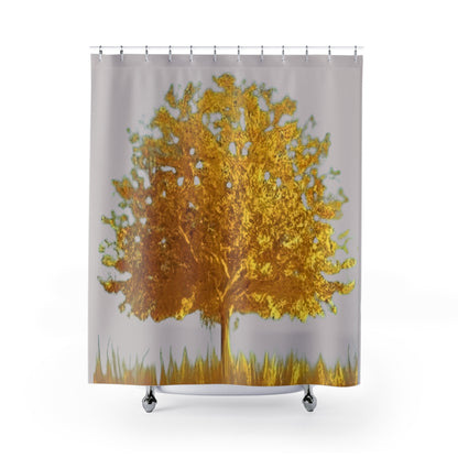 Golden Tree In Grey Shower Curtain