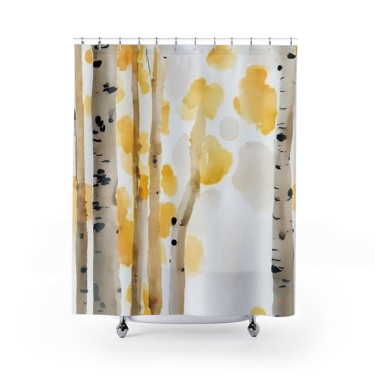 Yellow And White Birch Tree Shower Curtain