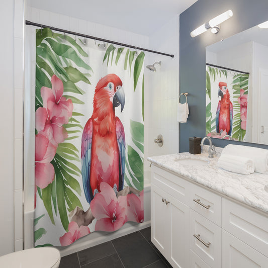 Pink Red And Green Tropical Floral Parrot Shower Curtain
