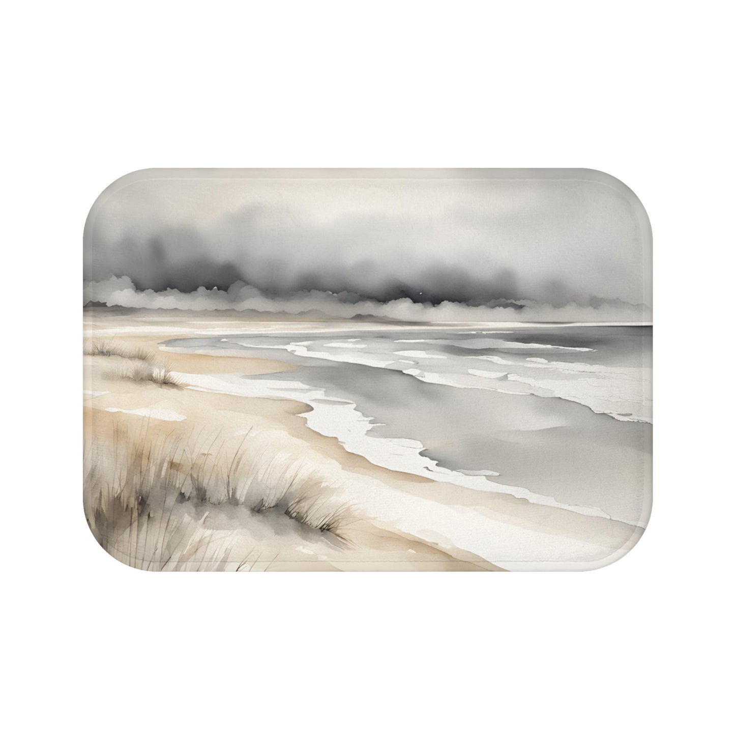 Grey Cream And White Beach Scene Bath Mat