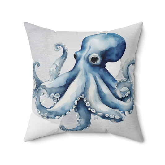 Blue Cream Grey Octopus Decorative Throw Pillow