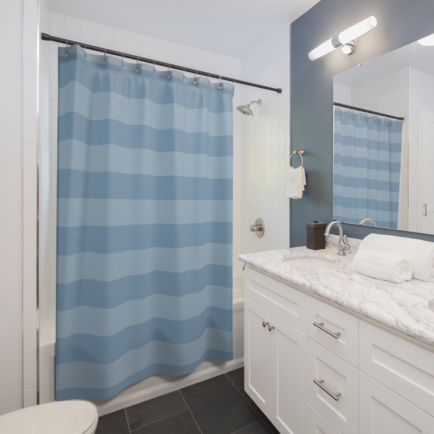 Light Blue Broad Striped Shower Curtain