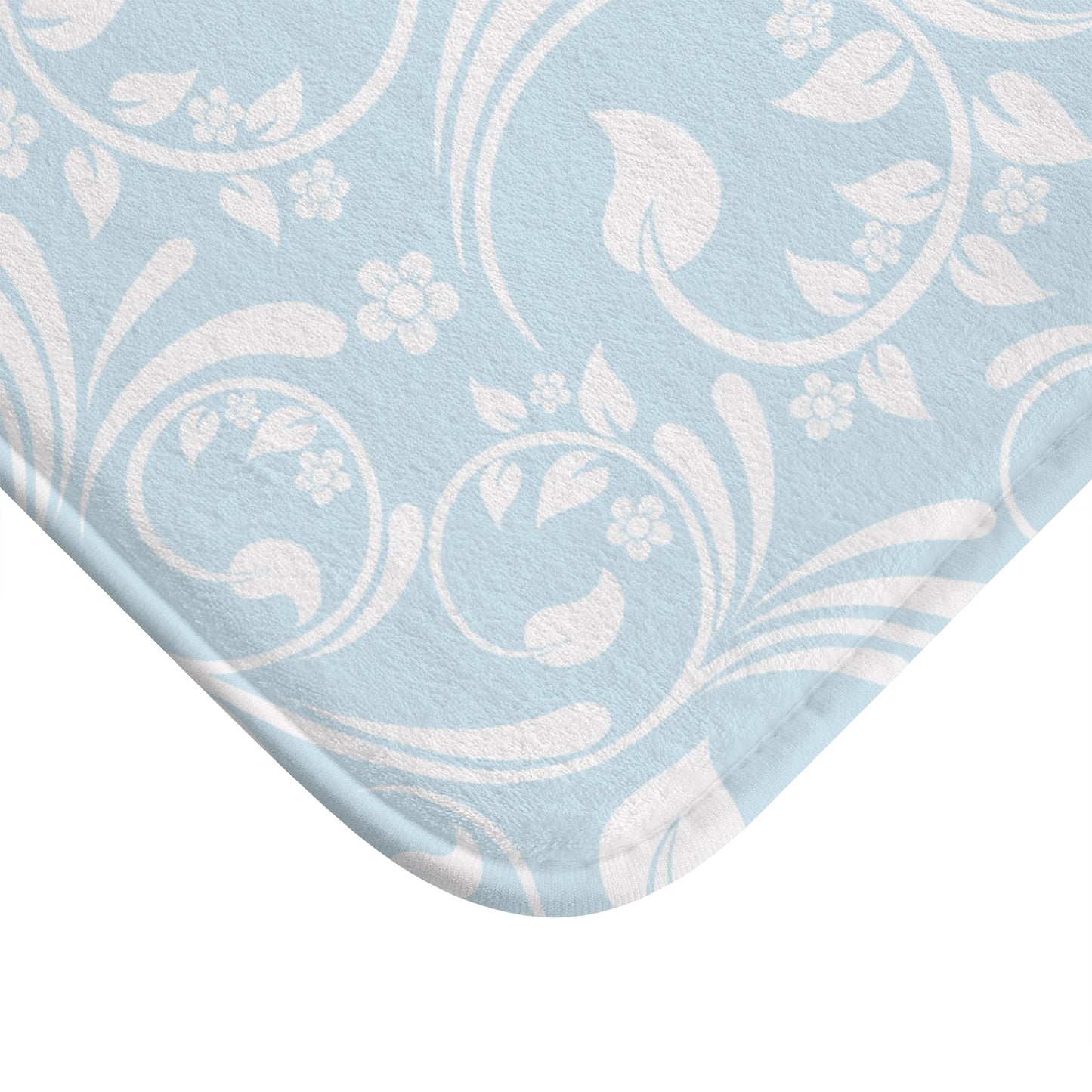 Blue And Light Grey Ornate Vine Floral Bath Mat