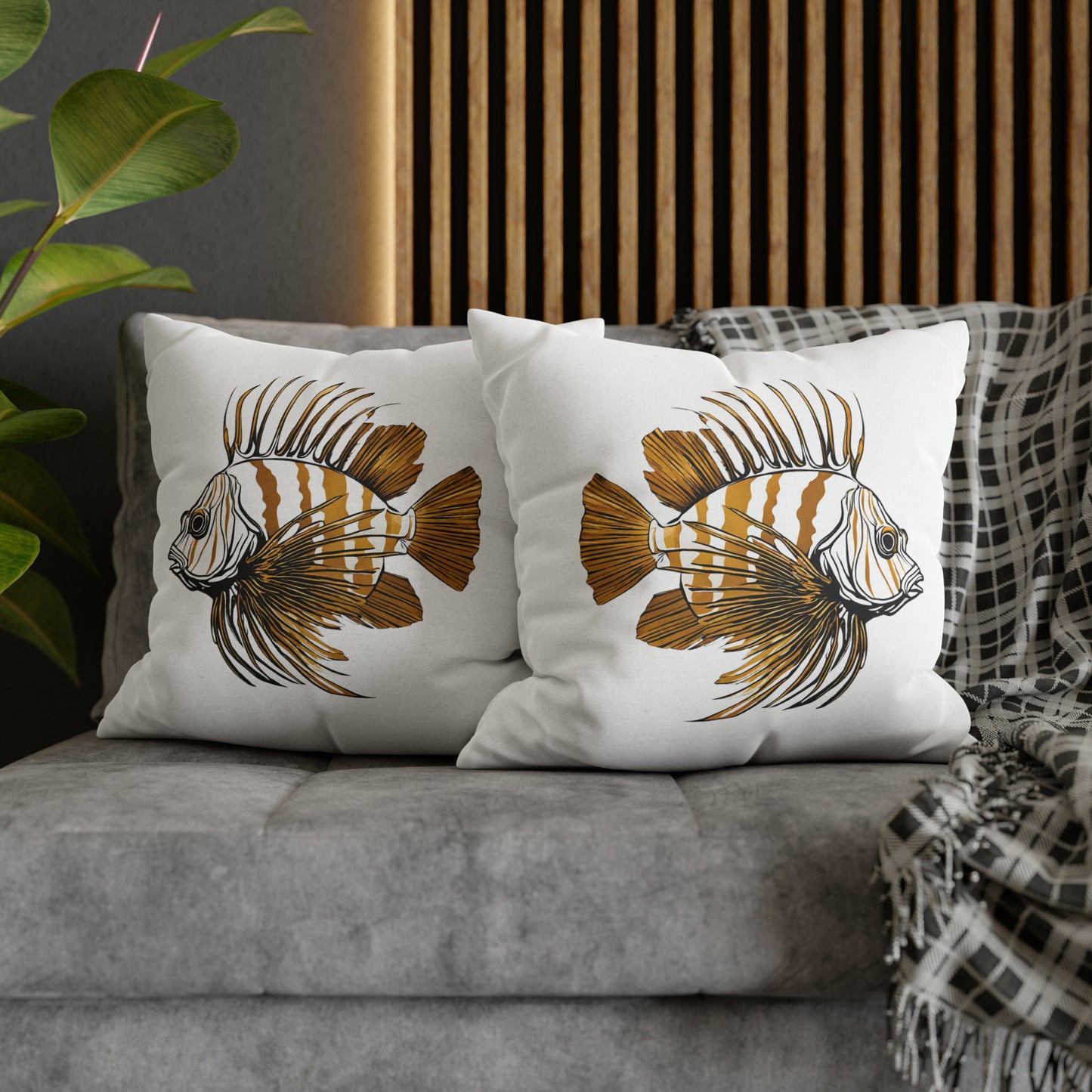 Gold And White Lionfish Decorative Throw Pillow Cover