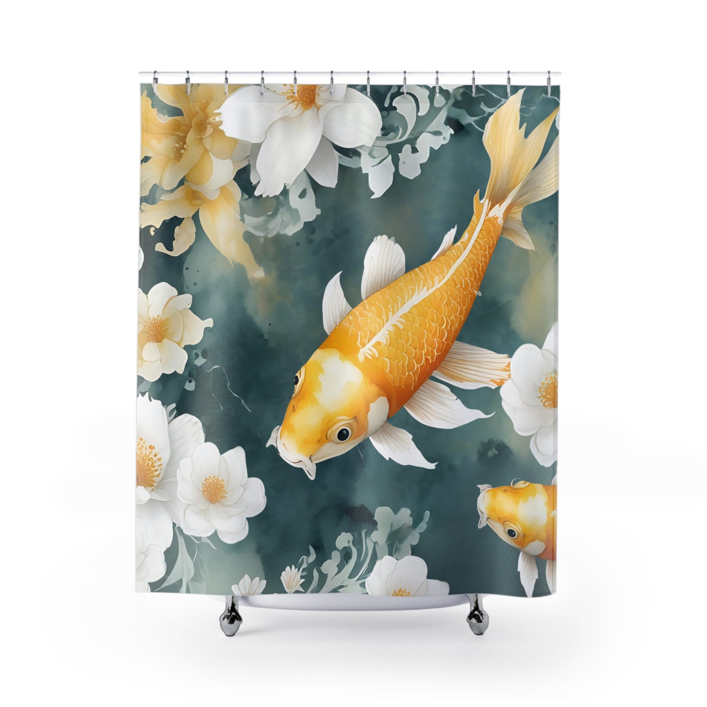 Golden Yellow Koi Floral Shower Curtain