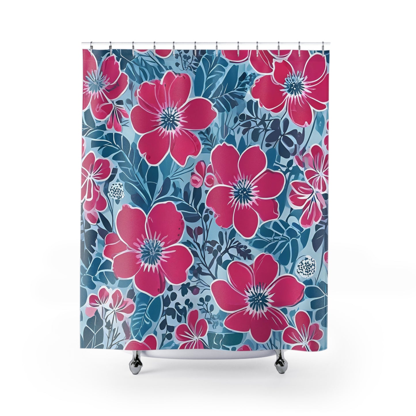 Pink And Blue Floral Shower Curtain