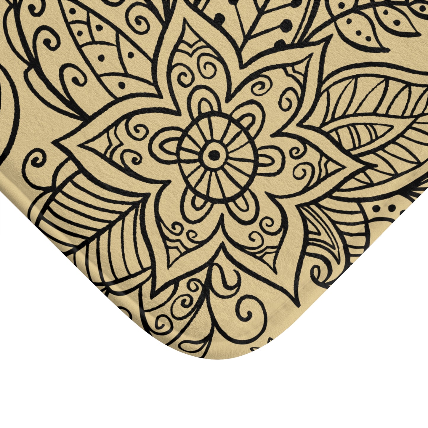 Gold And Black Graphic Floral Bath Mat