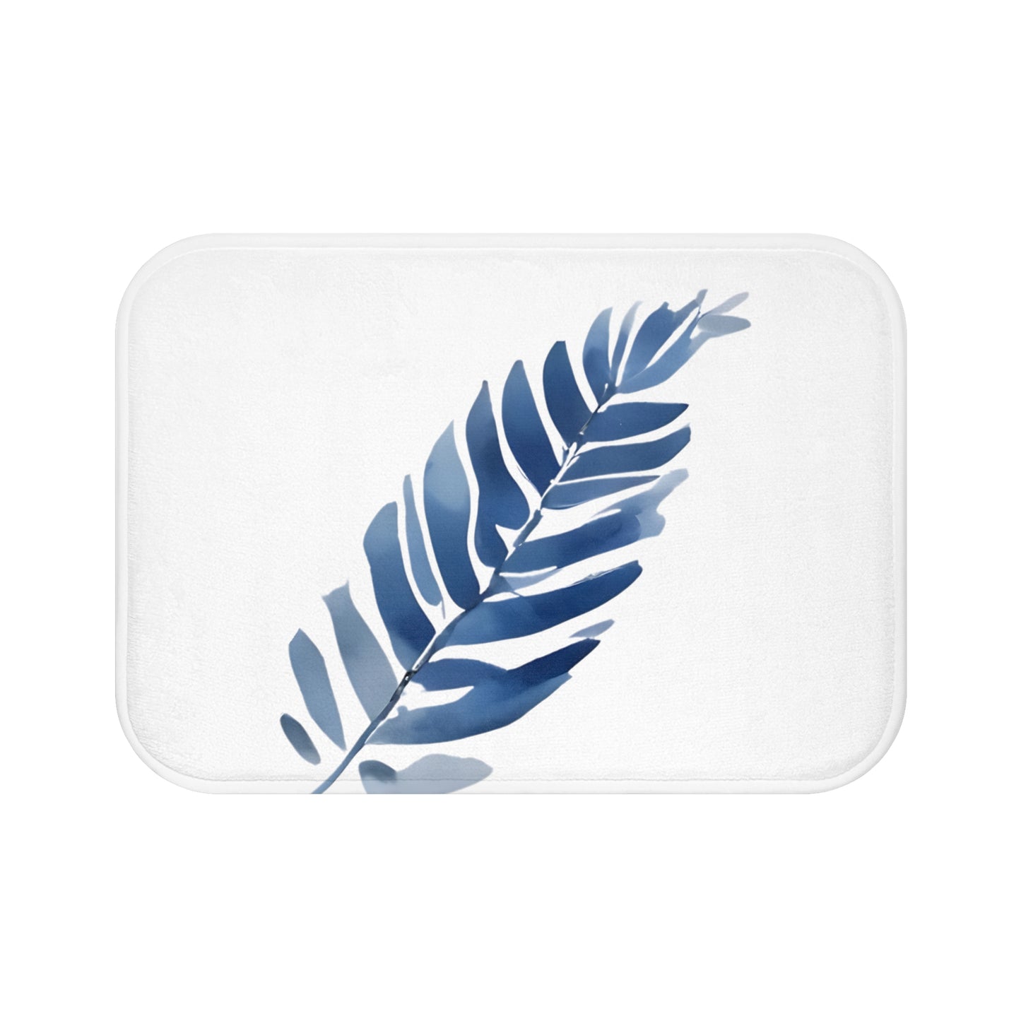 White And Blue Frond Floral Bath Mat