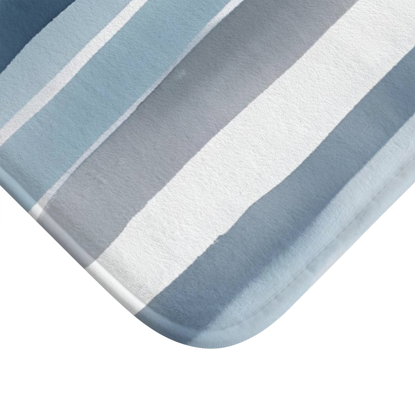 Blue Grey White Watercolor Striped Bath Mat