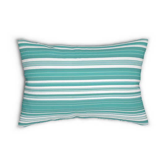 Turquoise And White Striped Lumbar Pillow
