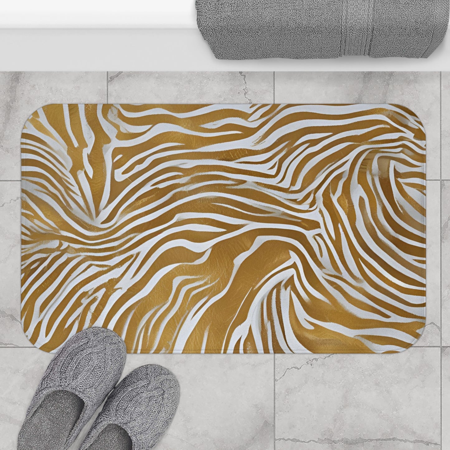 Organic Design Gold And Cream Bath Mat