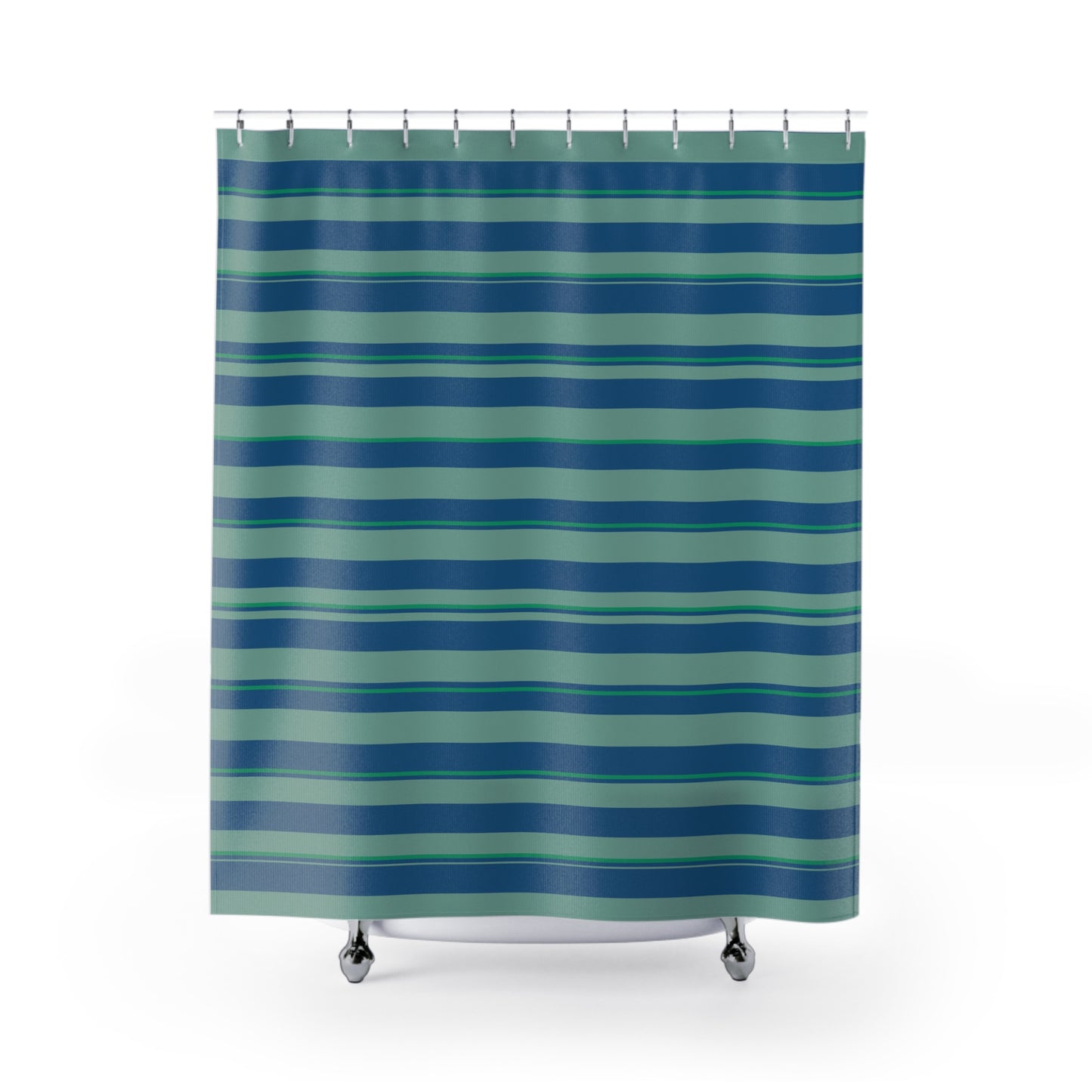 Blue Green Striped Shower Curtain