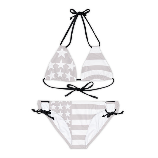 Grey And White USA Flag And Stars Two Piece Bikini Set