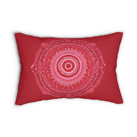Red And Pink Dot Mandala Lumbar Pillow