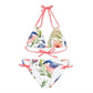 Pink Blue And Green Floral Bird Two Piece Bikini Set