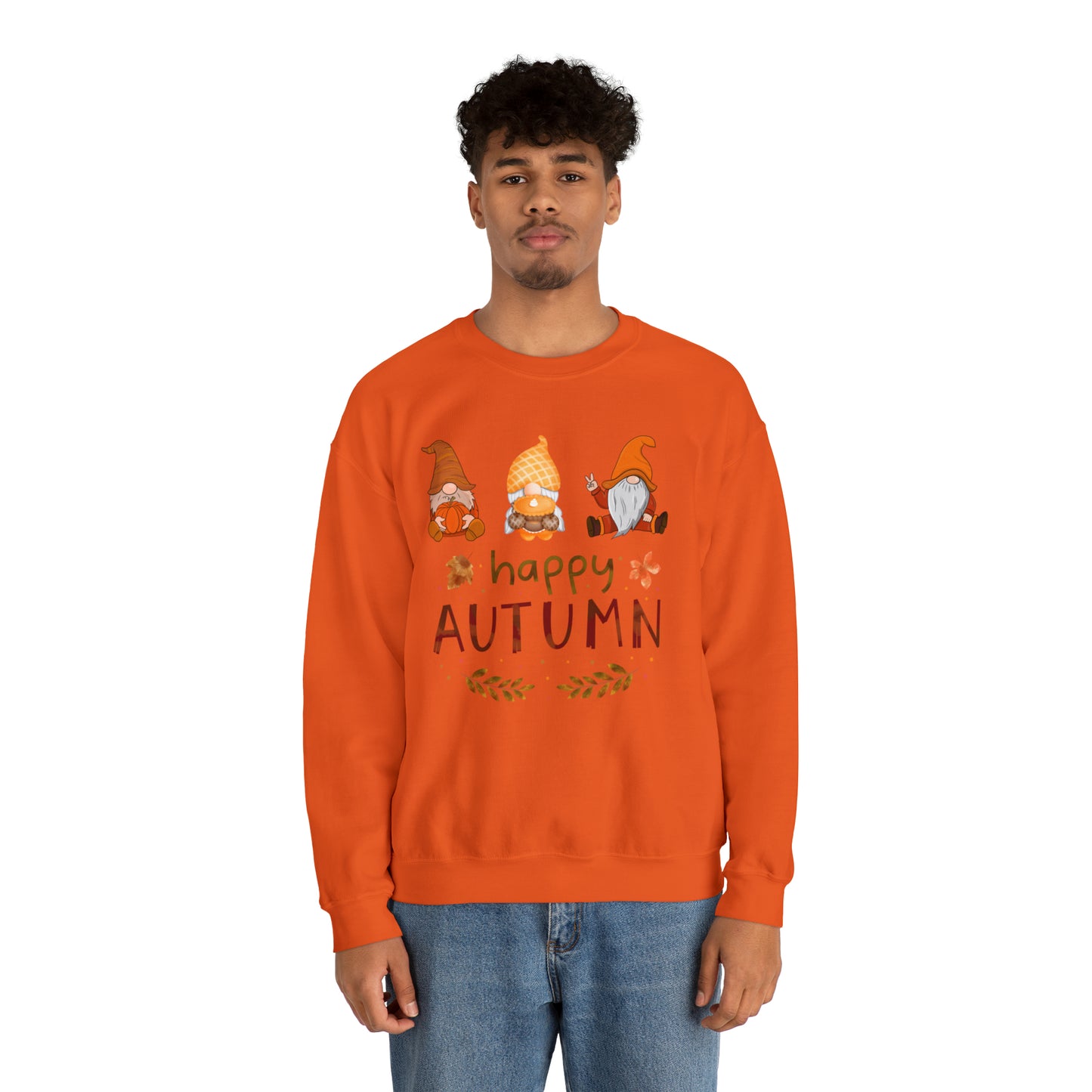 Happy Autumn, Gnome Trio, Heavy Blend™ Crewneck Sweatshirt (Available In Other Colors)