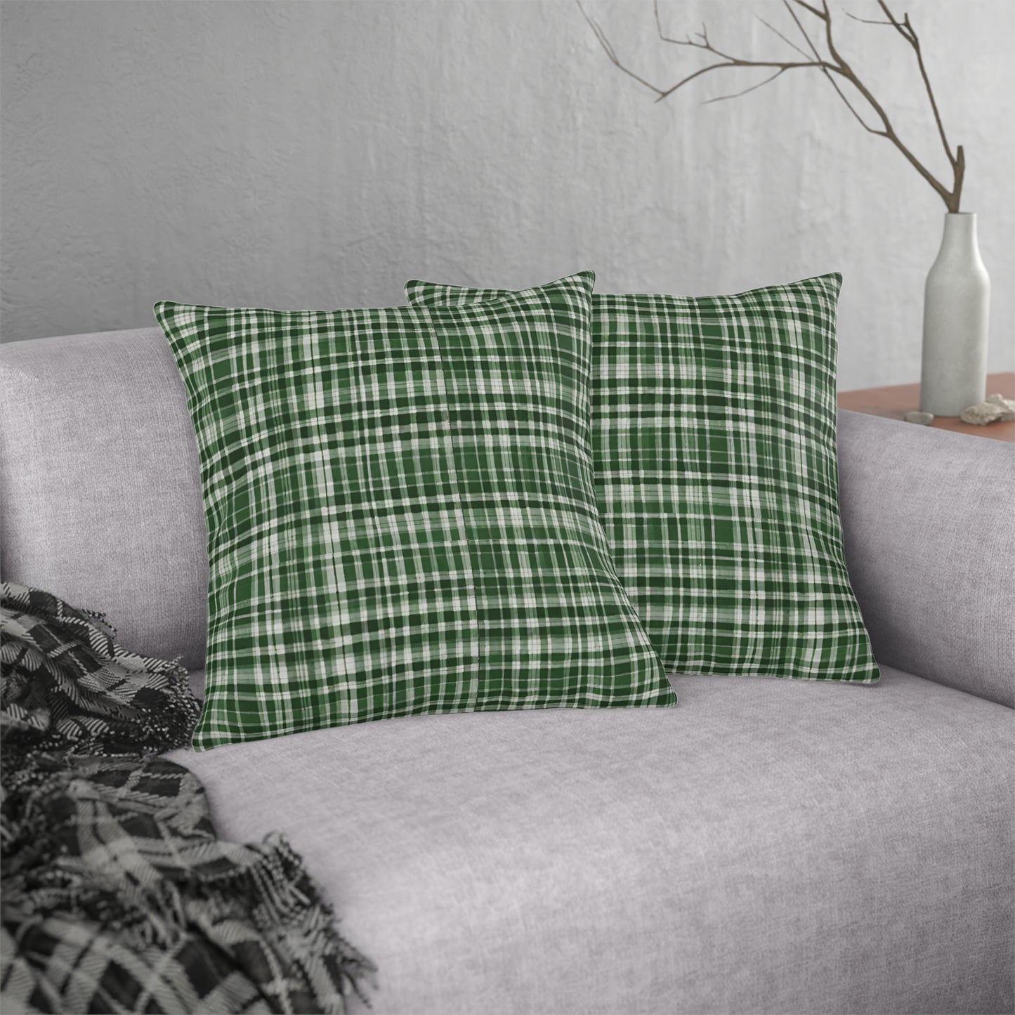 Green & White Plaid, Indoor/Outdoor Waterproof Pillow