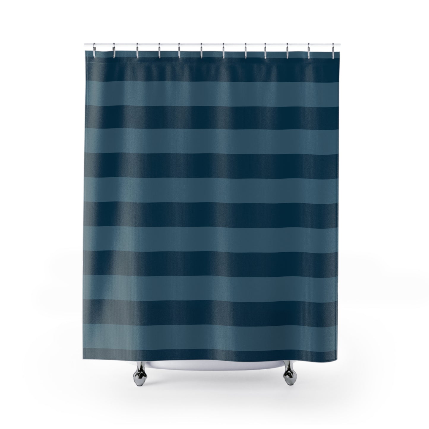 Navy And Moody Blue Broad Striped Shower Curtain