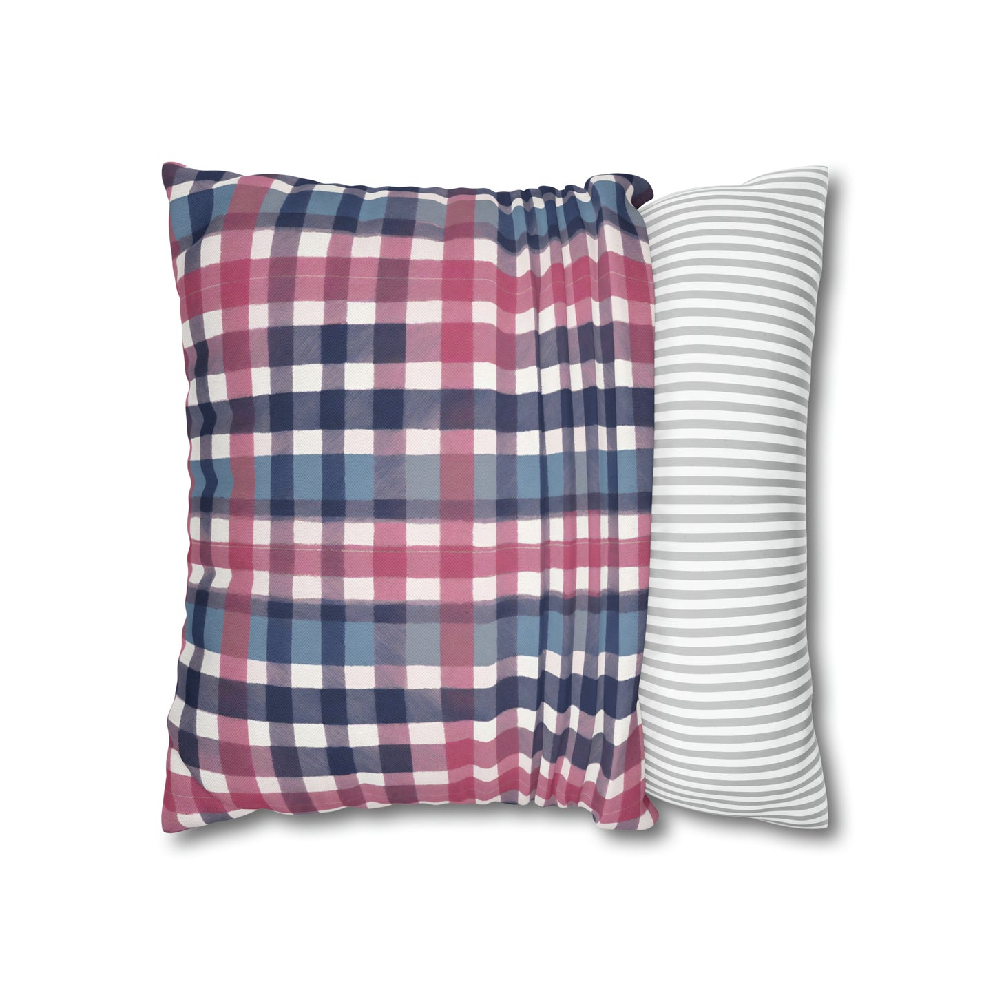 Pink, Blue, And White Checkered Plaid Throw Pillow Cover