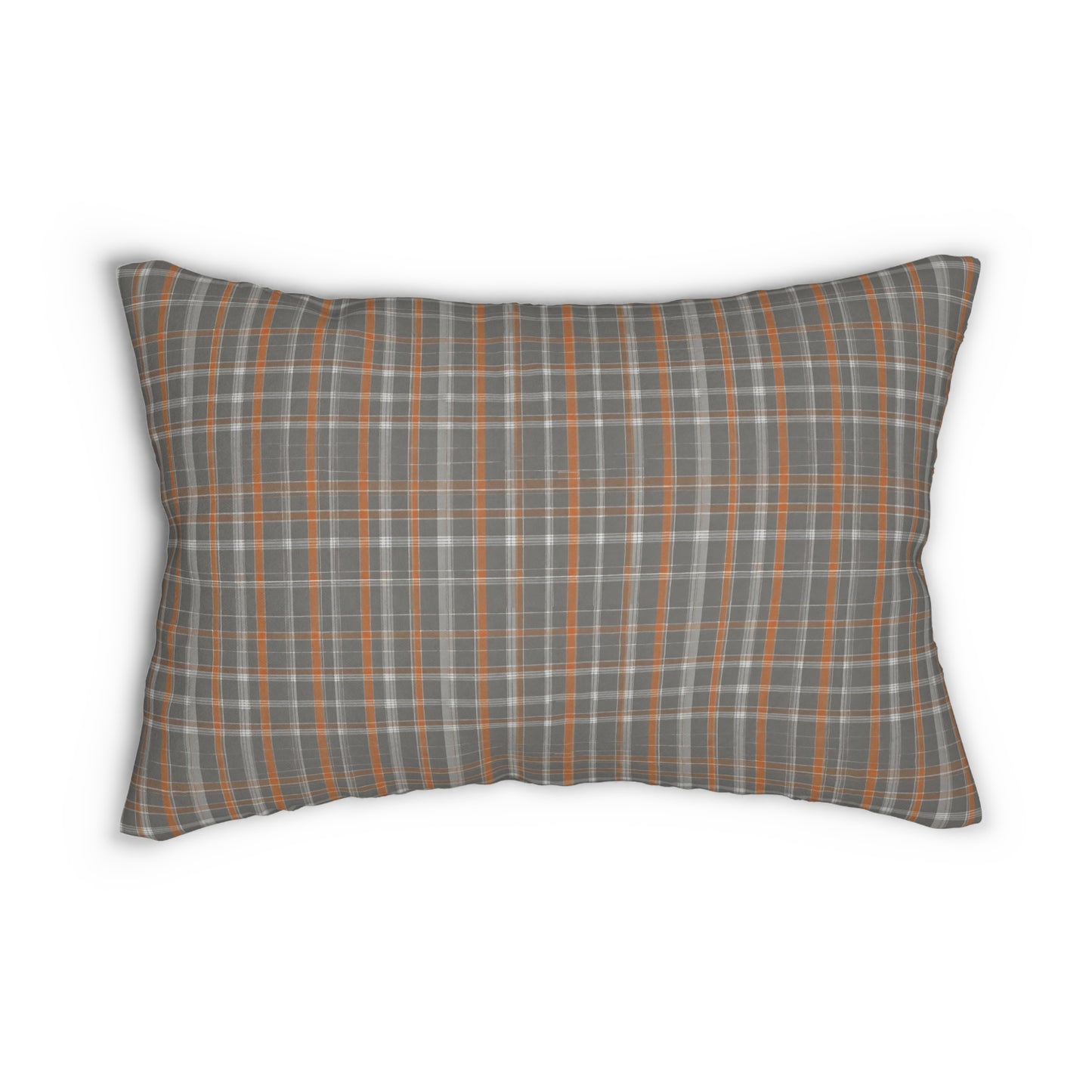 Grey And Orange Plaid Lumbar Pillow