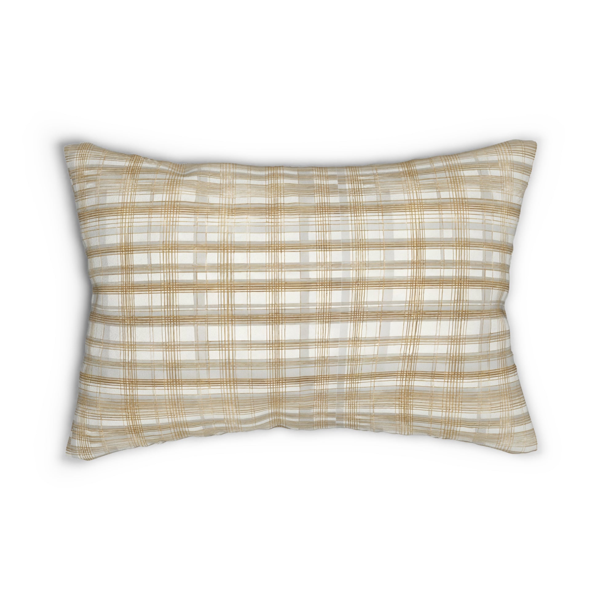 grey and gold plaid lumbar pillow