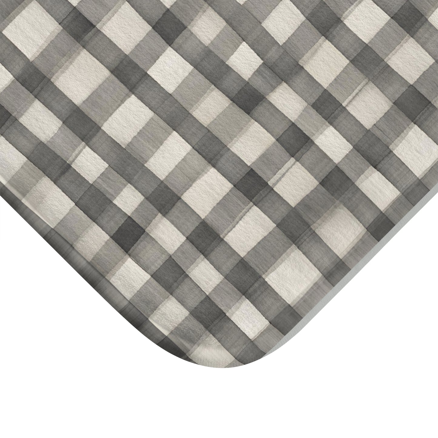 Grey And Cream Loose Checker Plaid Floral Bath Mat