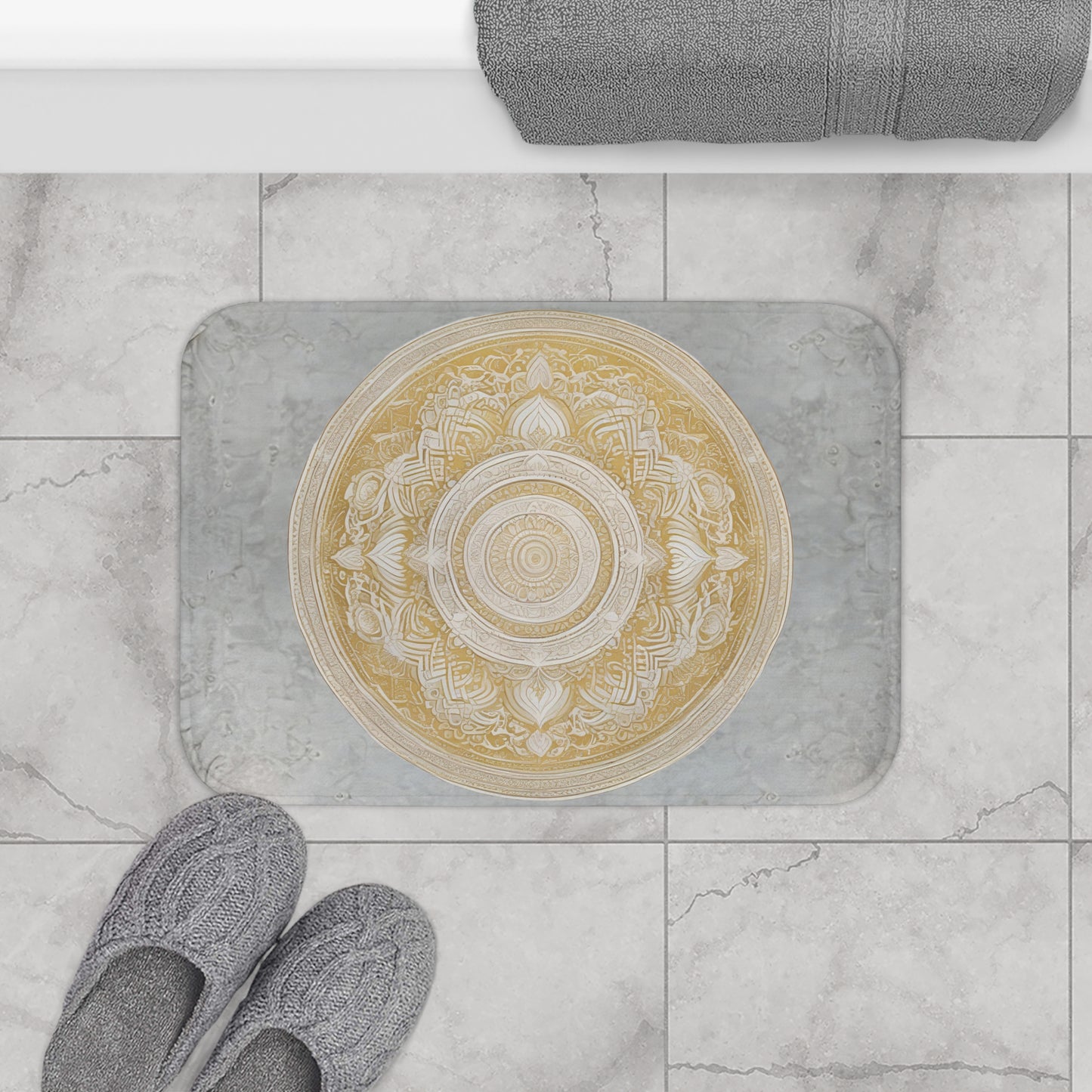 Grey And Gold Mandala Bath Mat