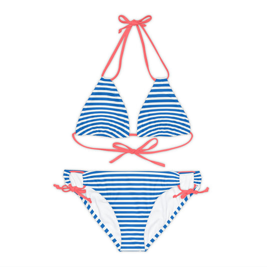 Blue And White Stripe Two Piece Bikini Set