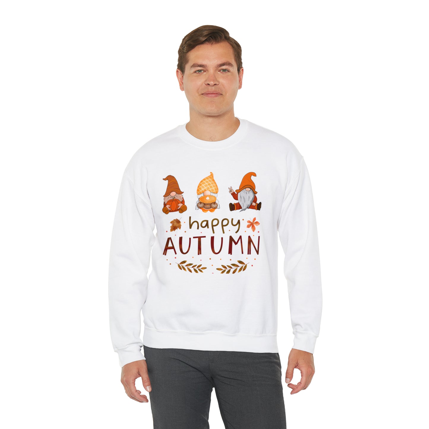 Happy Autumn, Gnome Trio, Heavy Blend™ Crewneck Sweatshirt (Available In Other Colors)