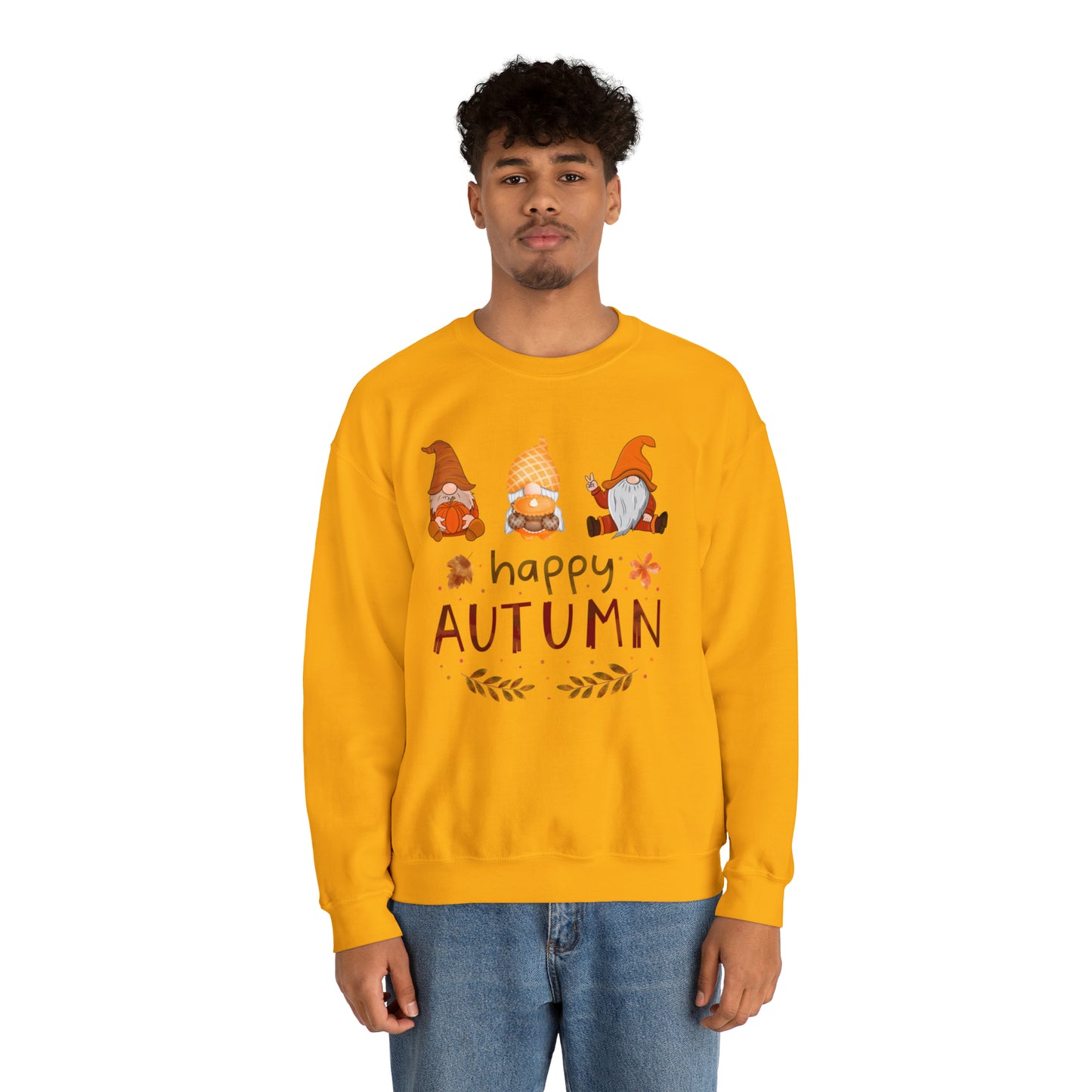 Happy Autumn, Gnome Trio, Heavy Blend™ Crewneck Sweatshirt (Available In Other Colors)