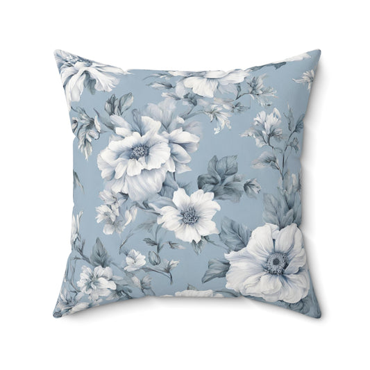 Light Blue And White Floral Decorative Throw Pillow