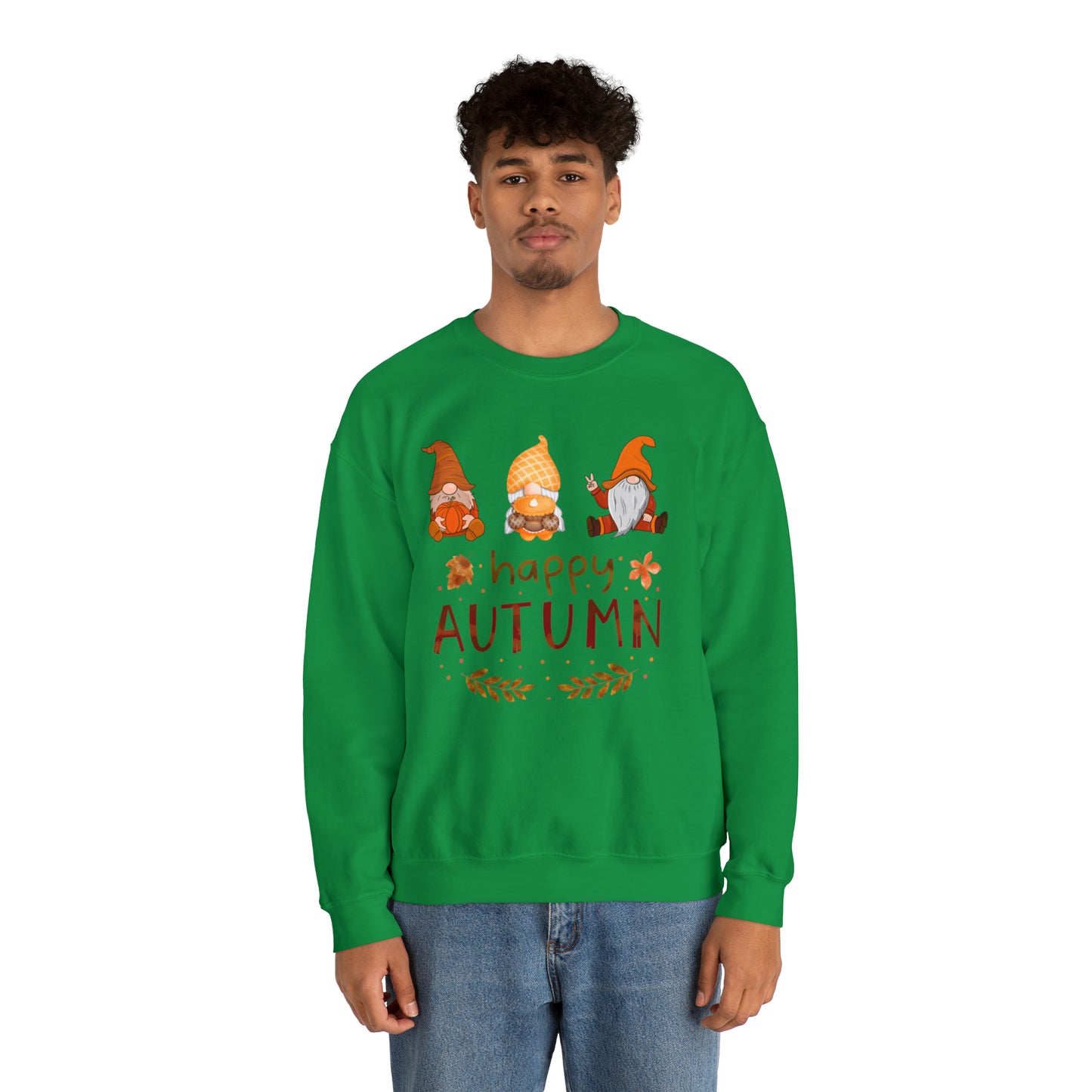 Happy Autumn, Gnome Trio, Heavy Blend™ Crewneck Sweatshirt (Available In Other Colors)