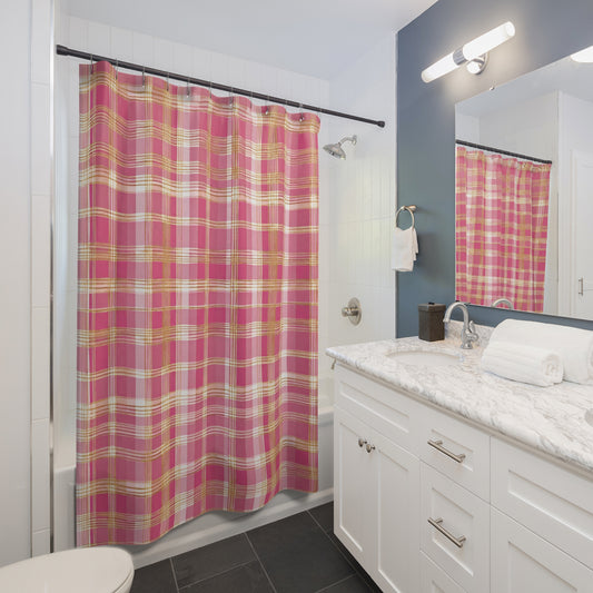 Pink And Gold Plaid Shower Curtain