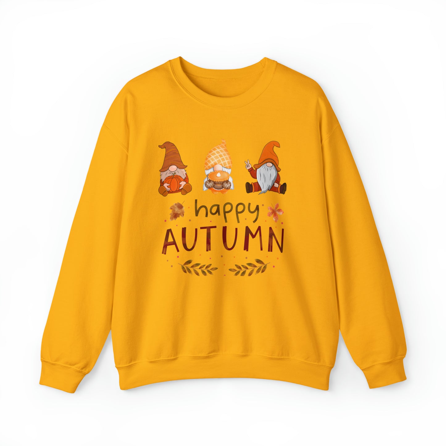 Happy Autumn, Gnome Trio, Heavy Blend™ Crewneck Sweatshirt (Available In Other Colors)