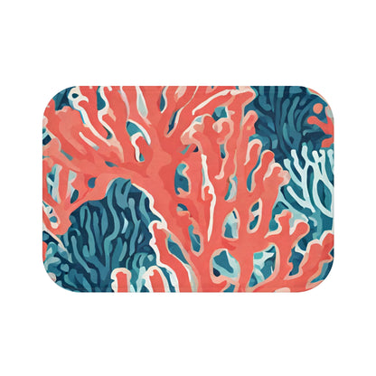 Orange Blue And White Coral Bath Mat