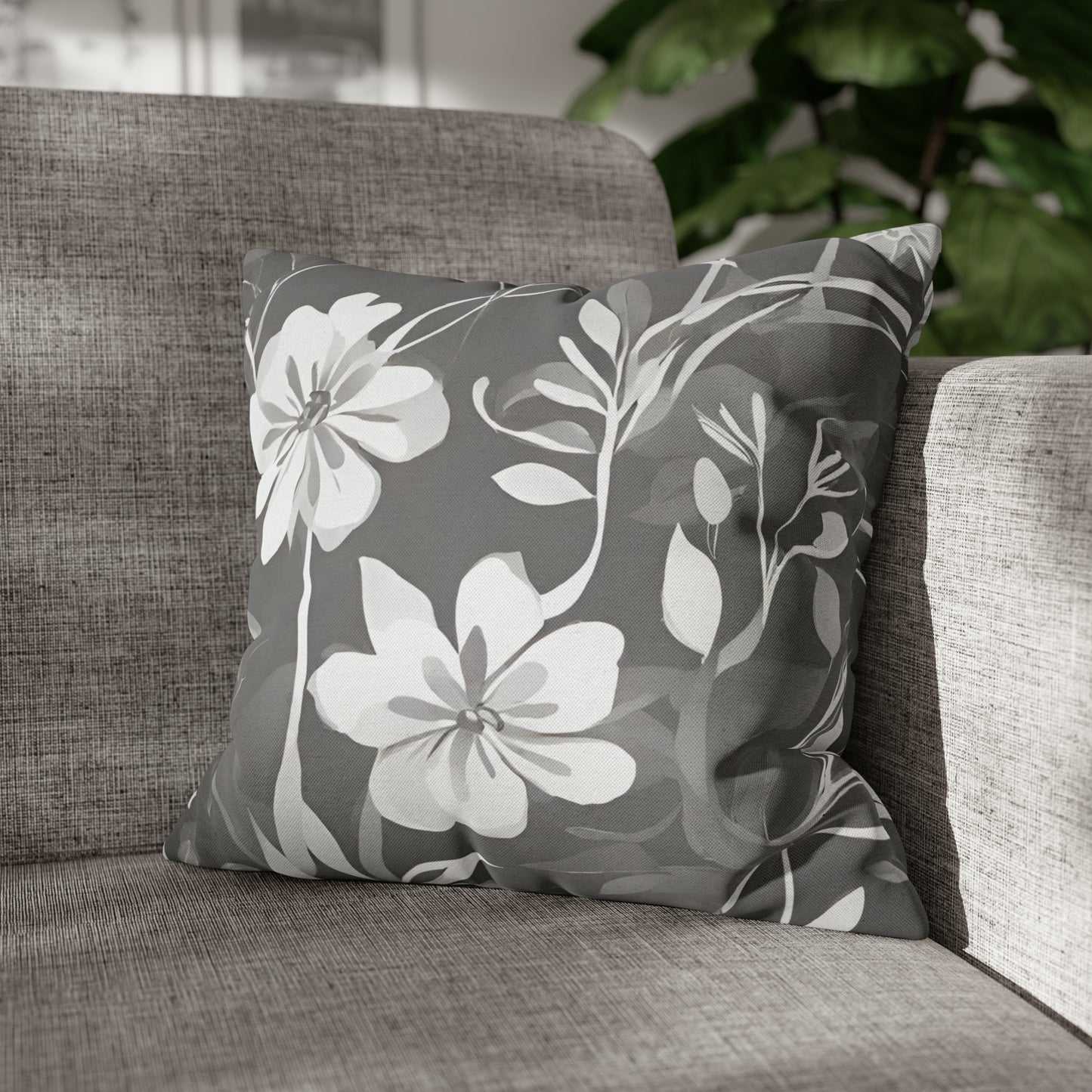 Perfect Grey And White Floral Throw Pillow Cover