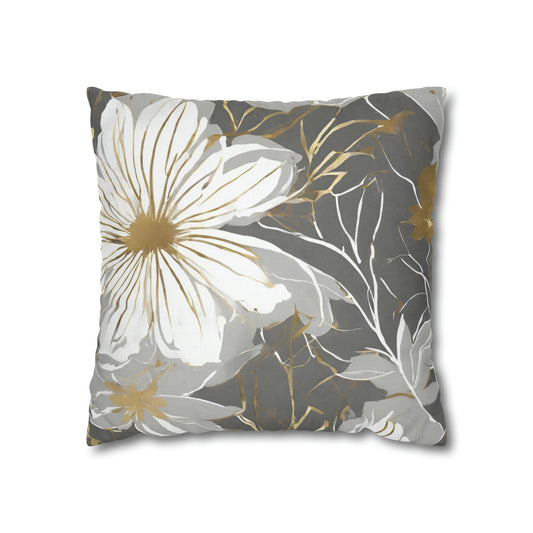 Modern Meets Traditional, Grey, Gold, And White, Floral Throw Pillow Cover