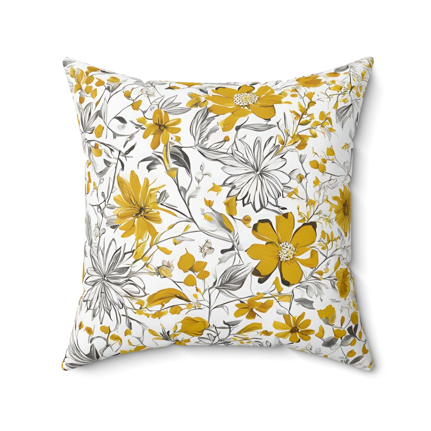 Yellow Grey And White Wildflower Graphic Floral Decorative Throw Pillow