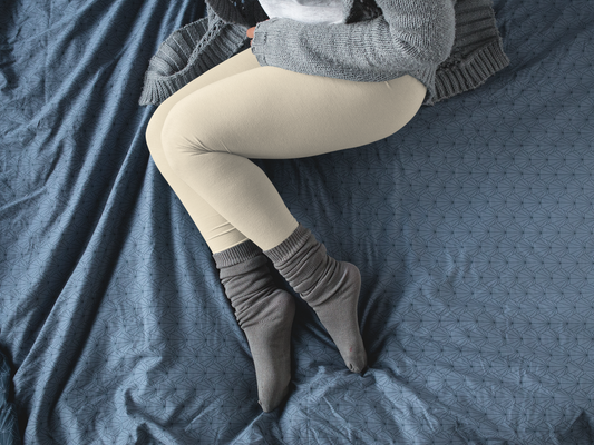 Cream, Brushed Suede Feel, Full-Length Leggings