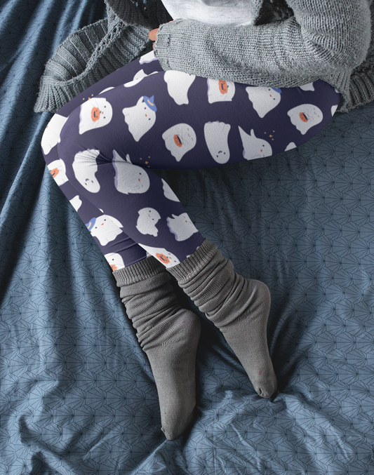 Cutie Ghosts In Navy, Women's Full-Length Leggings