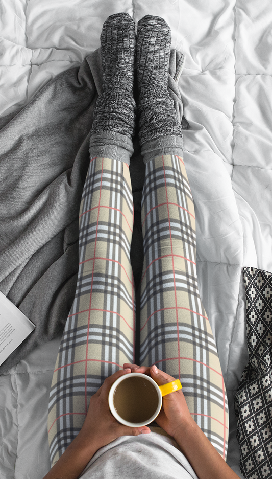 Grey, Cream, & Orange Plaid, Women's Full-Length Leggings